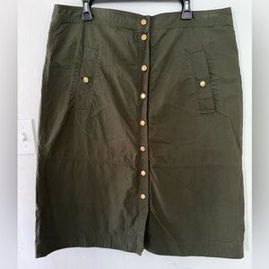 Barbour Laverne in Olive Green Button Down Midi Skirt Size 14